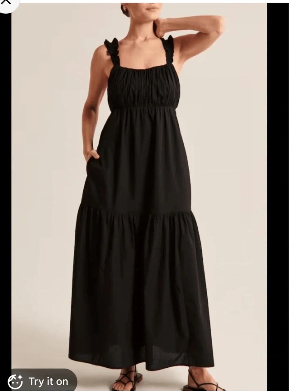 Abercrombie Black Ruffle Strap Maxi Dress